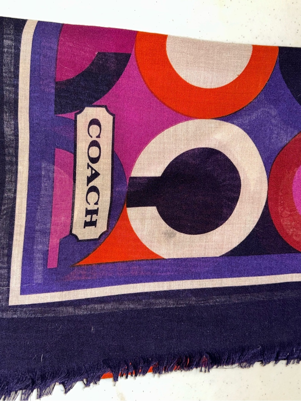 VTG vintage Coach Multicolor Geometric Logo Scarf in Purple, Pink, Orange